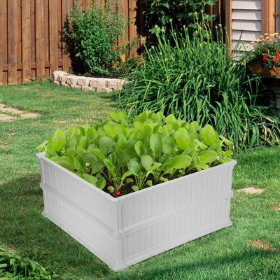 Costway 4 Pcs 48.5'' Raised Garden Bed Square Plant Box Planter Flower Vegetable White 3 Costway 4 Pcs 48.5'' Raised Garden Bed Square Plant Box Planter Flower Vegetable White