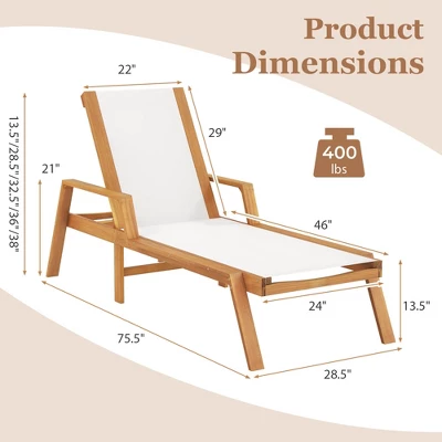 Costway 1/2 PCS Outdoor Chaise Lounge With Adjustable 5-position Backrest Solid Wood Frame 4 Costway 1/2 PCS Outdoor Chaise Lounge With Adjustable 5-position Backrest Solid Wood Frame - Image 2
