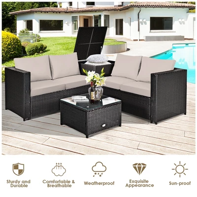 Costway 4PCS Outdoor Patio Rattan Furniture Set Cushioned Loveseat Storage Table 5 Costway 4PCS Outdoor Patio Rattan Furniture Set Cushioned Loveseat Storage Table - Image 3