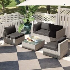 Costway 5/10 PCS Outdoor Patio Sectional Sofa Couch PE Rattan Conversation Set Black/Gray -Costway GUEST 2206b5bc 2484 4373 b100 42d5785e3291