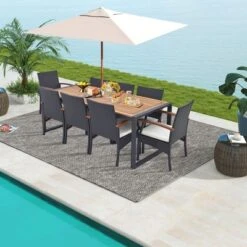 Costway 9 Pieces Patio Rattan Dining Set With Acacia Wood Table, 1.9" Umbrella Hole -Costway GUEST 22447e72 3525 43ec a63c 1fe487603fba
