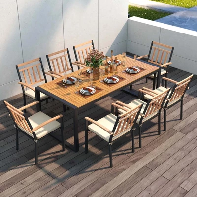Costway 9 Pieces Patio Dining Set With Soft Cushions And 1.9" Umbrella Hole For Garden 9 Costway 9 Pieces Patio Dining Set With Soft Cushions And 1.9" Umbrella Hole For Garden - Image 7
