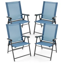 Costway Patio Portable Armrests Chair Folding Sling Back Chair Blue -Costway GUEST 232c07f1 80f7 488c 9854 ad27659d2201