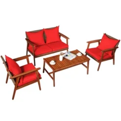 Costway 4PCS Patio Rattan Furniture Set Acacia Wood Frame Cushioned Sofa Chair -Costway GUEST 23363c68 1cb2 406f 94b6 f6e8b6bb5c38