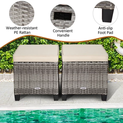 Costway 2PCS Patio Rattan Cushioned Ottoman Seat Foot Rest Table 9 Costway 2PCS Patio Rattan Cushioned Ottoman Seat Foot Rest Table - Image 7