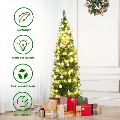 Costway 5'/6'/7'/8' /9' PVC Artificial Pencil Christmas Tree Slim Green 9 Costway 5'/6'/7'/8' /9' PVC Artificial Pencil Christmas Tree Slim Green - Image 7