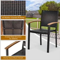 Costway 5PC Patio Rattan Dining Set Acacia Wood Table Top Stackable Chair Bench -Costway GUEST 23850d2e eb3a 4e1c a667 518de0b5d8c4