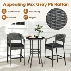 Costway 3-Piece Patio Rattan Bar Set Wicker Bar Height Armchairs & Round Table -Costway GUEST 238aec03 5cfa 4fff 855f be3f6c806c1d