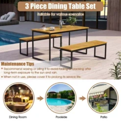 Costway 51" Wooden Outdoor Bench Patio Dining Bench With Acacia Wood Seat Natural -Costway GUEST 23af1439 d424 49ca a573 19e3f1897436