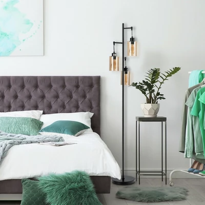 Costway Freestanding Floor Lamp Retro Floor Lamp W/3-Head Hanging Amber Glass Shade 8 Costway Freestanding Floor Lamp Retro Floor Lamp W/3-Head Hanging Amber Glass Shade - Image 6