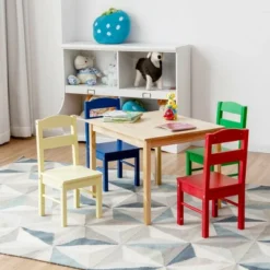 Costway Kids 5 Piece Table Chair Set Pine Wood Multicolor Children Play Room Furniture -Costway GUEST 23d1501d 6da0 4d8f 96cc f8a67abf3e61