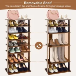 Costway Patented 7-Tier Double Shoe Rack Free Standing Shelf Storage Tower Rustic Brown -Costway GUEST 243ec70b 2874 48a5 b223 613b0a10bc61
