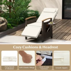 Costway 1/2 PCS Patio Wicker Recliner Chair With Adjustable Backrest Footrest Flip Side Table White/Black -Costway GUEST 2464d681 9f6a 4aee ad4e f002a0f980b7