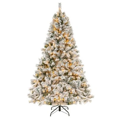 Costway 6 FT/7FT/8FT Pre-Lit Christmas Tree 3-Minute Quick Shape Flocked Decor With 300/450/600 LED Lights 13 Costway 6 FT/7FT/8FT Pre-Lit Christmas Tree 3-Minute Quick Shape Flocked Decor With 300/450/600 LED Lights - Image 11