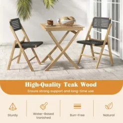 Costway 2/4 Piece Patio Folding Chairs With Woven Rope Seat & High Back Indonesia Teak Wood For Porch Natural&Black -Costway GUEST 251fa6ed 48db 4ded bd9c c6b716e6aeae
