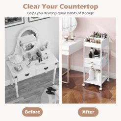 Costway Makeup Organizer Cart With 2 Storage Drawers & Lockable Wheels For Perfume, White -Costway GUEST 25229289 b464 435a 9feb 57761a031c53