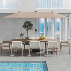 Costway 13 FT Large Patio Umbrella With LED Solar Lights Crank Handle 12 Heavy-Duty Ribs Beige/Brown/Gray/Navy/Orange/Wine -Costway GUEST 252b6402 77c0 4110 9cca eb97069cc03c