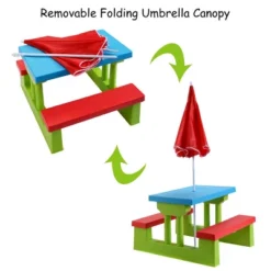 Costway 4 Seat Kids Picnic Table W/Umbrella Garden Yard Folding Children Bench Outdoor -Costway GUEST 258b5d78 0369 4b7c 9458 6eb0890215b0