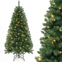 Costway 6/7/8 FT Christmas Tree With 568 PVC Branch Tips 200 Warm White LED Lights Gloves