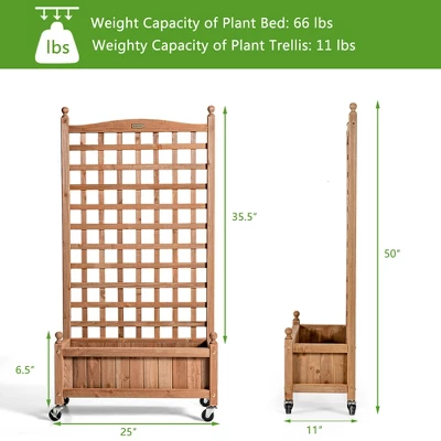 Costway 2PC 50in Wood Planter Box W/Trellis Mobile Raised Bed For Climbing Plant 3 Costway 2PC 50in Wood Planter Box W/Trellis Mobile Raised Bed For Climbing Plant