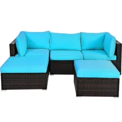 Costway 5PCS Patio Rattan Sectional Conversation Set Ottoman Turquoise -Costway GUEST 2612794d af74 43d5 bc44 7e087f6ee0f2
