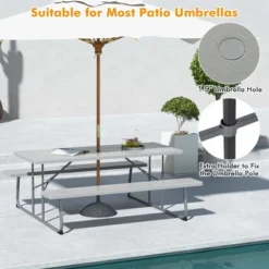 Costway Folding Picnic Table With 2 Benches All Weather Wood-like Tabletop Umbrella Hole Black/Grey/Green/White 22 Costway Folding Picnic Table With 2 Benches All Weather Wood-like Tabletop Umbrella Hole Black/Grey/Green/White -Costway GUEST 26243500 2b50 4505 ba89 d21b59531b3b