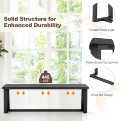 Costway 56.5"L Large Wood Dining Bench With Metal Frame Adjustable Footpads For Kitchen Black/Coffee -Costway GUEST 26abb164 9c3f 420f b265 1277fe83a9ca