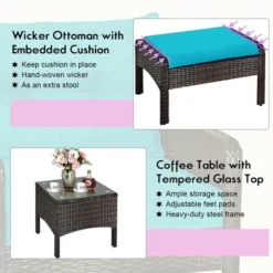 Costway 5 PCS Patio Rattan Furniture Set Sofa Ottoman Table Cushioned Turquoise 15 Costway 5 PCS Patio Rattan Furniture Set Sofa Ottoman Table Cushioned Turquoise -Costway GUEST 26edb298 b64c 4928 b1c0 919d89553b5d