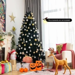 Costway 6ft Pre-lit PVC Christmas Halloween Tree Black W/ 250 Purple LED Lights -Costway GUEST 26f47087 8a35 42f0 9f12 ff73f115b69c