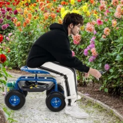 Costway Garden Cart Patio Wagon Rolling Work Seat With Tool Tray Basket Planting Blue/Red/Green -Costway GUEST 2707ada0 4f70 4bdb 8708 f4afff142875