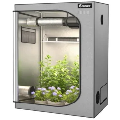 Costway 48''x24''x60'' Mylar Hydroponic Grow Tent W/Observation Window & Floor Tray GrayBlack -Costway GUEST 27619078 b044 4ad4 92d3 80635262dc85