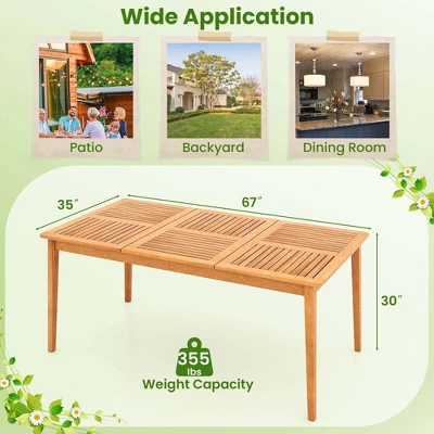 Costway 6-Person Outdoor Acacia Wood Dining Table With 1.96" Umbrella Hole Rectangular 4 Costway 6-Person Outdoor Acacia Wood Dining Table With 1.96" Umbrella Hole Rectangular - Image 2
