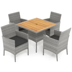 Costway 5 Pieces PE Wicker Patio Dining Set With Cushions And 1.97" Umbrella Hole