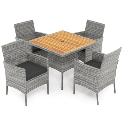 Costway 5 Pieces PE Wicker Patio Dining Set With Cushions And 1.97" Umbrella Hole 3 Costway 5 Pieces PE Wicker Patio Dining Set With Cushions And 1.97" Umbrella Hole