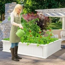 Costway 48.5'' Raised Garden Bed Square Plant Box Planter Flower Vegetable White -Costway GUEST 279681cf 0e13 4d0b a7b7 28d14863451e