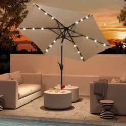 Costway 7.5 Ft Solar Powered Patio Umbrella With LED Lights Push Button Tilt Crank Handle Beige/Gray/Navy/Black/Brown/Red -Costway GUEST 27eaf4c8 ba23 41c1 ba0a 54d65b3b3529