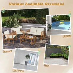 Costway 8PCS Patio Mix Brown Wicker Sofa Set Acacia Wood Frame With Seat & Back Cushions -Costway GUEST 285c8032 cbd0 42e3 bb9c 0b75ac085d8d