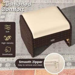 Patiojoy 2 Pieces Outdoor Patio PE Wicker Ottomans With Removable Cushions Footstools Beige/Navy -Costway GUEST 285ee0f0 0894 48ee b36b 6d54eda27f21