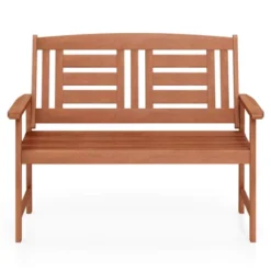 Costway Outdoor Solid Wood Loveseat With Inclined Backrest & Slatted Seat Teak Painting -Costway GUEST 286ed572 00e1 48b2 9b26 d91e92f2a932