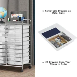 Costway 20 Drawers Rolling Cart Storage Scrapbook Paper Studio Organizer Bins Clear White -Costway GUEST 28df29f8 1bb6 4381 af61 a2509cd30acd