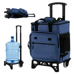 Costway 50-Can 3-in-1 Insulated Rolling Cooler With Adjustable Handle & Bottom Plate Blue/Grey -Costway GUEST 2943366c 5ade 41fd 9d15 93a6a7c9a5d8