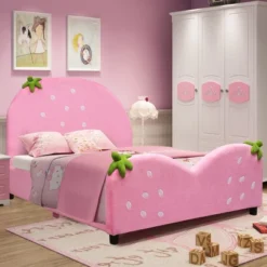 Costway Kids Children Upholstered Platform Toddler Bed Bedroom Furniture Berry Pattern