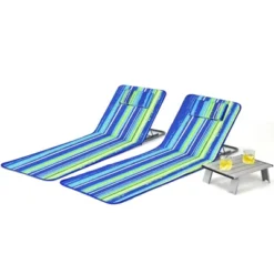 Costway 3-Piece Beach Lounge Chair Mat Set 2 Adjustable Lounge Chairs With Table BlueStripe 21 Costway 3-Piece Beach Lounge Chair Mat Set 2 Adjustable Lounge Chairs With Table BlueStripe -Costway GUEST 296704f9 9fe9 43e3 a132 b6cd61005709