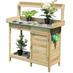 Costway Outdoor Potting Bench Garden Wooden Work Station Metal Tabletop Cabinet Drawer -Costway GUEST 29710647 13d2 46c2 86af f28cadb2af47