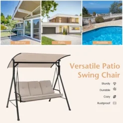 Costway 3-Person Hammock Chair Patio Porch Swing With Adjustable Canopy, Removable Cushion 17 Costway 3-Person Hammock Chair Patio Porch Swing With Adjustable Canopy, Removable Cushion -Costway GUEST 297354e4 2c48 4fe2 a18c e344d096b75b