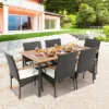 Costway 7PCS Patio Wicker Dining Set Acacia Wood Armrests Table With Detachable Cushions &Umbrella Hole -Costway GUEST 2977ff81 b98d 4fd3 b4de e5becf994bee