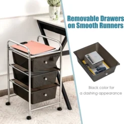 3-Drawer Cart Storage Bin Organizer Rolling With Plastic Drawers Yellow/Black/Multicolor/Rainbow -Costway GUEST 297e2e7e ede8 4bb8 a04e c8a2154be059