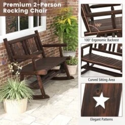 Costway 1/2 PCS Patio Rocking Bench Carbonized Wood Double Rocker Chair With Ergonomic Seat Rustic -Costway GUEST 299be559 439f 4e6e ba52 b6333cb37249