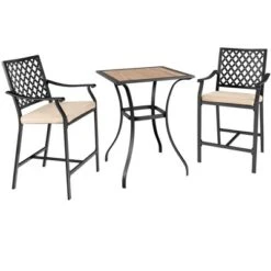 Costway 3 PCS Patio Bar Stool Square Table Bistro Set Cushioned Chairs Armrest -Costway GUEST 29af0deb 9c16 4b11 b291 1288685b1d71