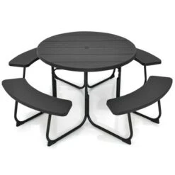 Costway Outdoor 8-person Round Picnic Table Bench Set With 4 Benches & Umbrella Hole Black/Grey/Green/White -Costway GUEST 29d48076 d528 4164 aed6 e3daadf85ac6